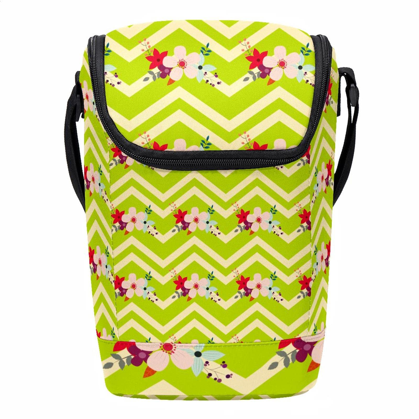 Lonchera para hombres y mujeres portacomidas térmico floral con rayas verdes zigzag