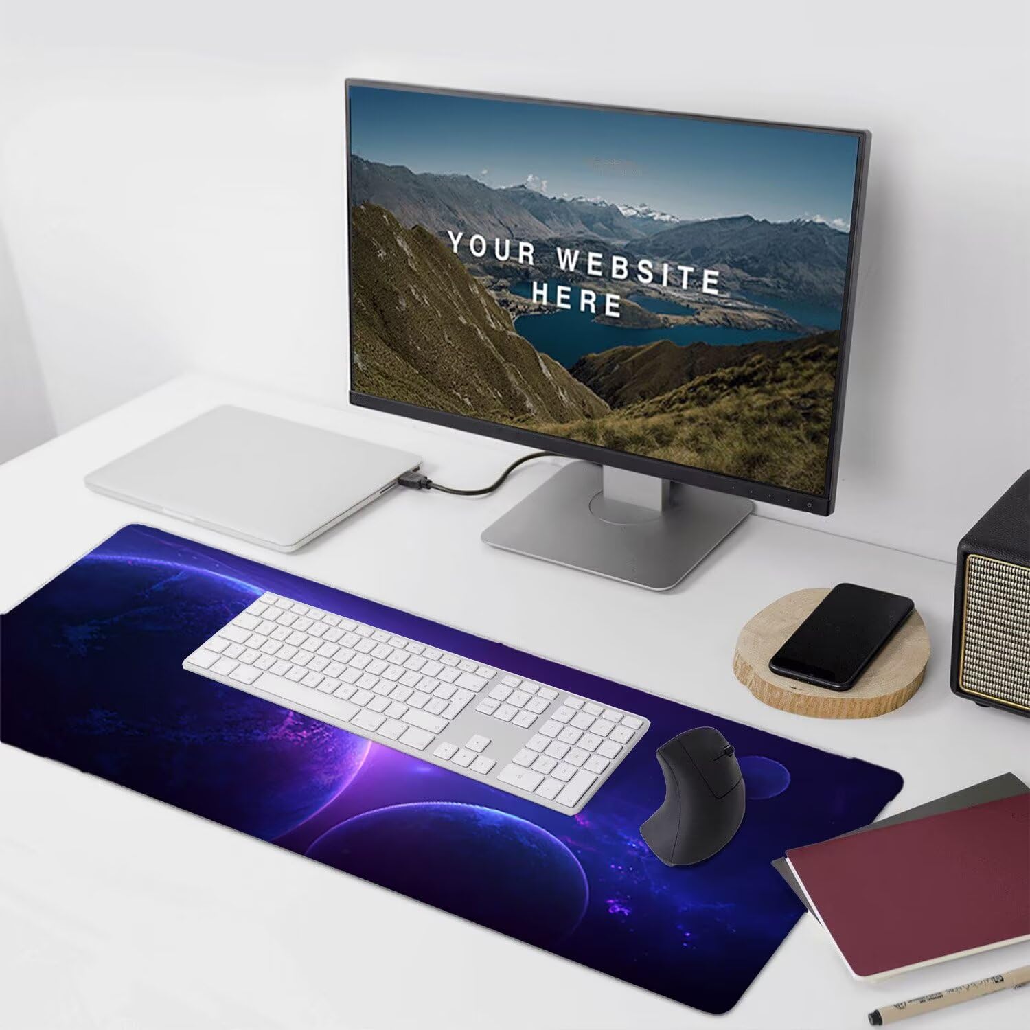 Podkładka pod mysz do gier XXL Mousepad 1000 x 500 mm, duża podkładka pod biurko z antypoślizgową gumową podstawą dla graczy, poprawia precyzję i szybkość (kosmiczna planeta) X-965