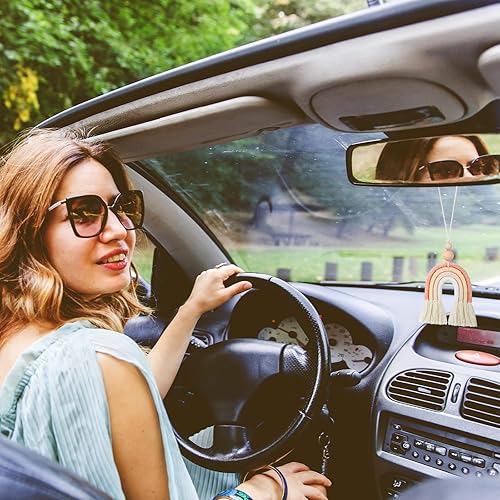 Miniatura 5 de 3 piezas de difusor de aceite esencial bohemio con diseño de arco iris para automóvil, lindos ambientadores de automóvil, hechos a mano, accesorios