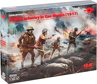 ICM 35703 - Plastic Military Soldiers Figures Model Kit British Infantry in Gas Masks (1917) (4 Figures) - Scale 1:35