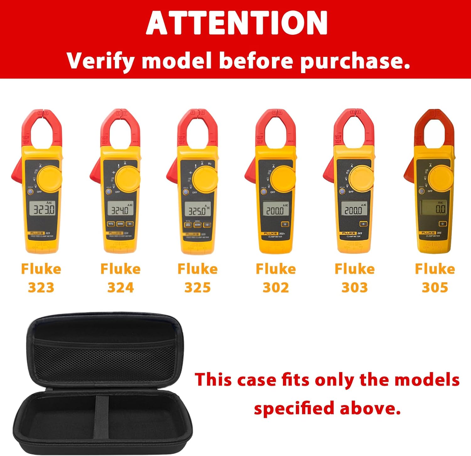 Klawdsky Hard Tool Carrying Case for Fluke 323/324/325/303/305 Clamp Multimeter FC True RMS Meters(Case Only)