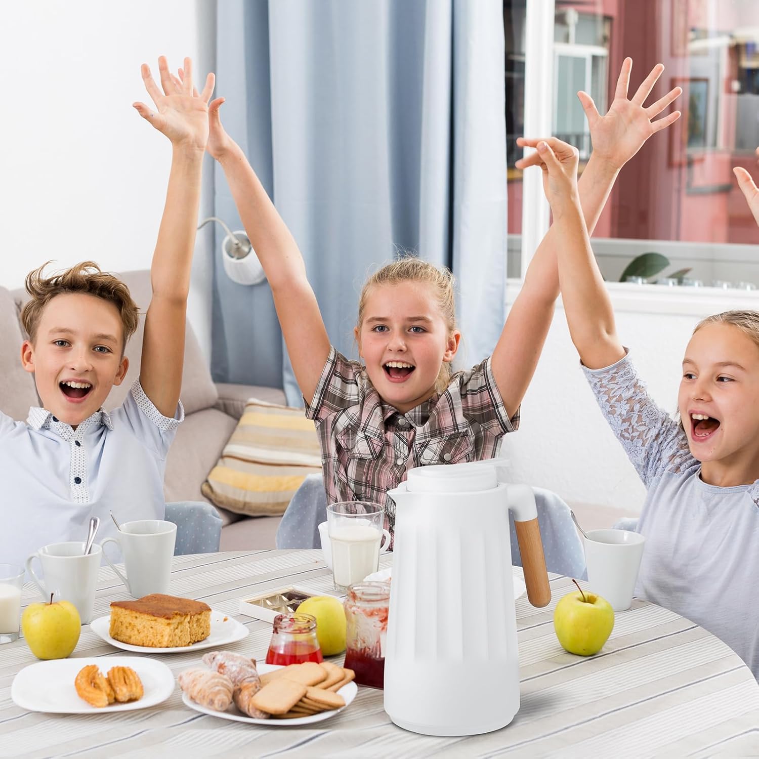 2 Pcs 34 oz Thermal Coffee Carafe for Keeping Hot/Cold Double Wall Vacuum Carafe with Insulated Glass Liner and Wood Handle Coffee Pot Container for Drinks Milk Tea Chocolates(White) - Image 4