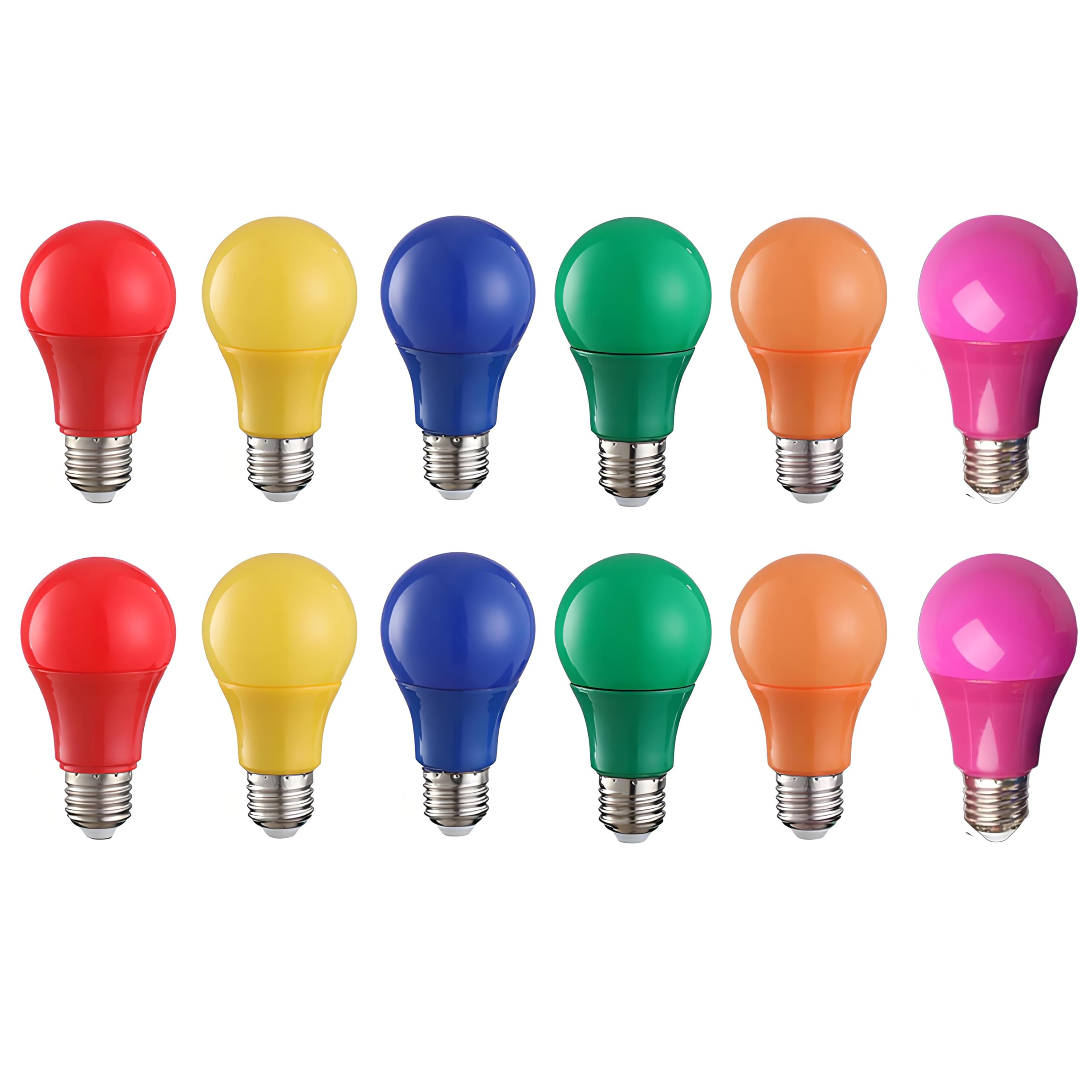 HUAMu E27 A60 Coloured Light Bulb,Edison Screw 3W Colour LED Bulbs,30 Watt Equivalent,for Fairy Lights Party Christmas Holiday,Red Yellow Blue Green Orange Purple, AC230V,Pack of 12