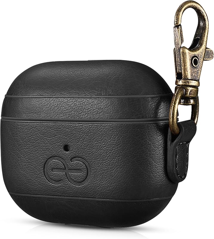 Dreem Om AirPods 3 Case Cover with Keychain Clip for Apple AirPods 3rd Generation, Vegan Leather AirPod Case for Men & Women, Luxury Earbuds Accessory for iPhone - Black