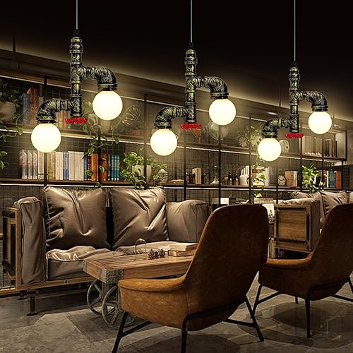 Miniatura 7 de Kawell Lámparas colgantes vintage, lámpara de techo retro industrial, lámpara de techo creativa de tubería de agua, lámparas colgantes Art Deco