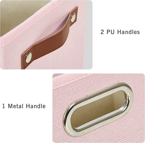 Miniatura 4 de Paquete de 3 contenedores plegables grandes de tela con asas duraderas de poliuretano y metal, cestas de almacenamiento plegables para estantes,