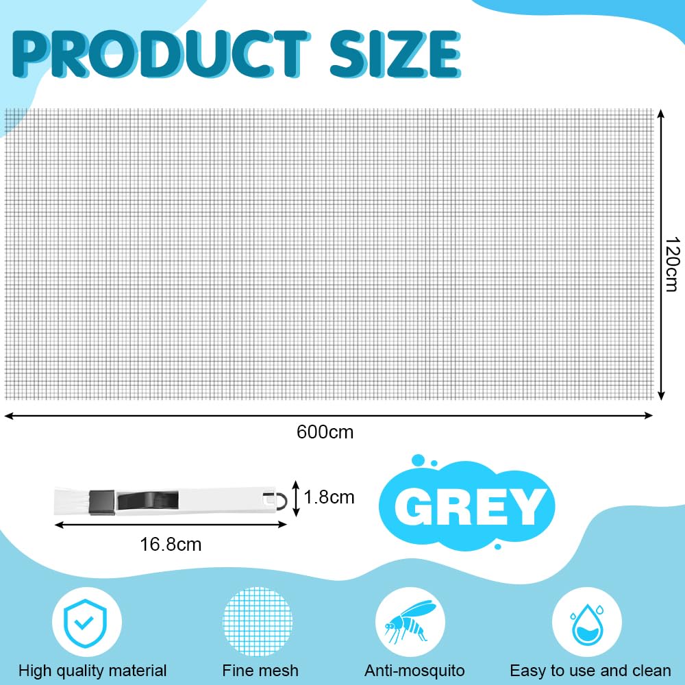 BUZIFU Window Screen Mesh 120 x 600 cm Fiberglass Screen Fly Screen Wire Mesh Insect Mesh Replacement Cuttable Mosquito Net Pet Screen with Cleaning Brush for Windows Doors Patio Cat-Proof - Image 2