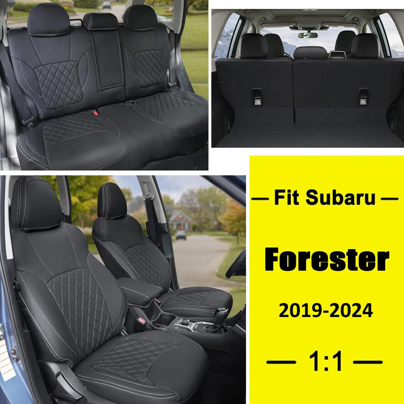 GIANT PANDA Customized Full Set Car Seat Covers Fit for Subaru Forester Premium Limited Sport Touring Wilderness Base 2019 2020 2021 2022 2023 2024 Faux Leather (Black)