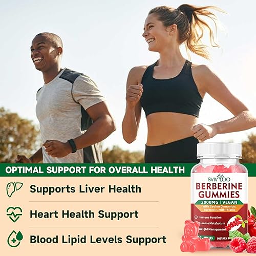 Miniatura 5 de Paquete de 2 gomitas de berberina, 2000 mg de berberina de alta potencia, suplemento HCI de berberina, más canela de Ceilán, cardo mariano para
