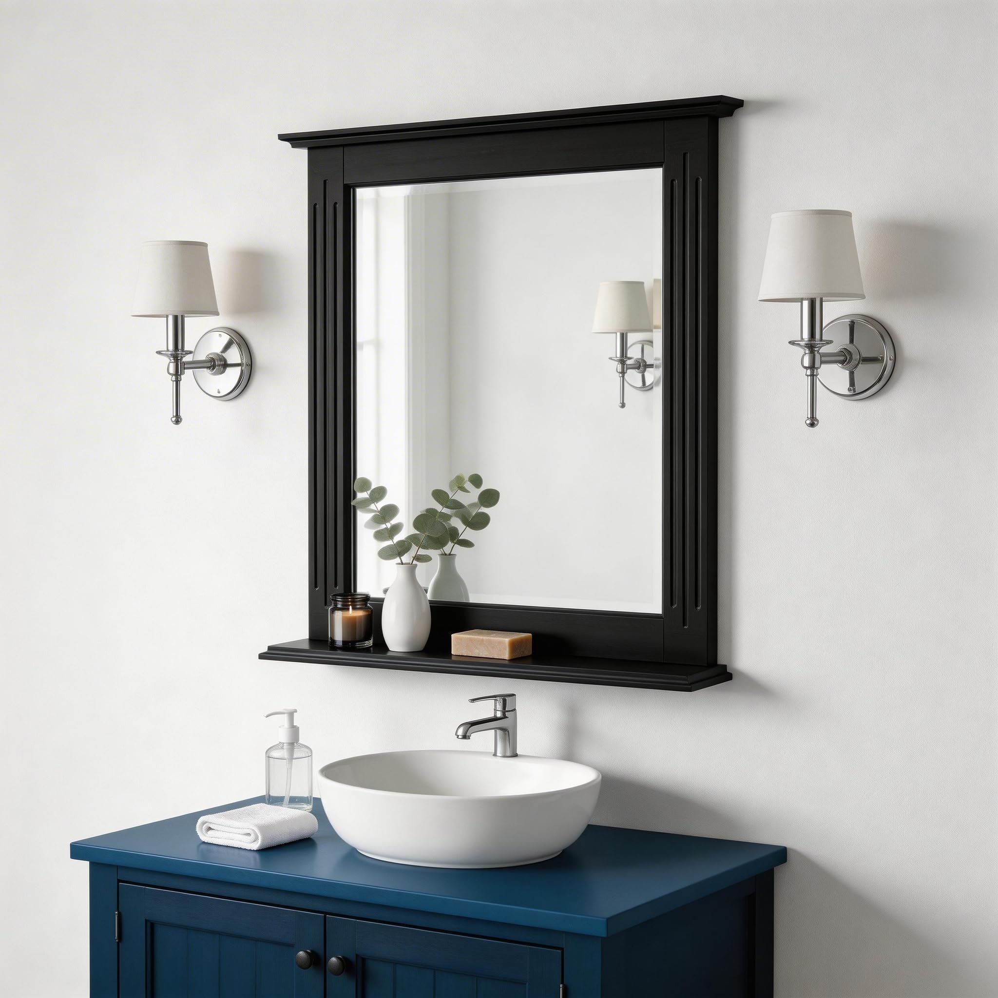 Tangkula Bathroom Mirror with Shelf, Rectangle Over Sink Mirror