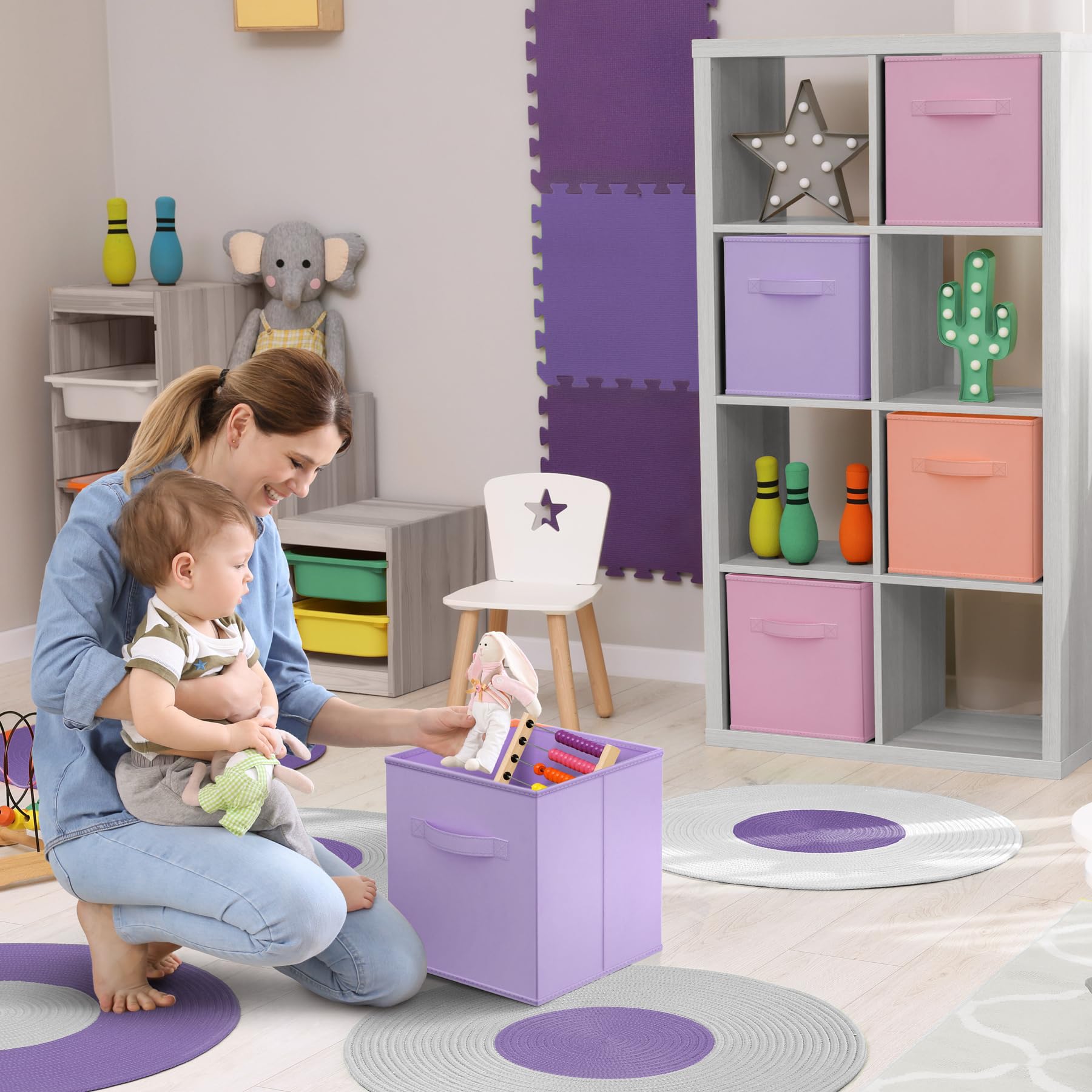 Sorbus Fabric Storage Cubes, 6 Foldable Storage Bins for Organizing Pantry Cubbies, Toy Box - Image 2