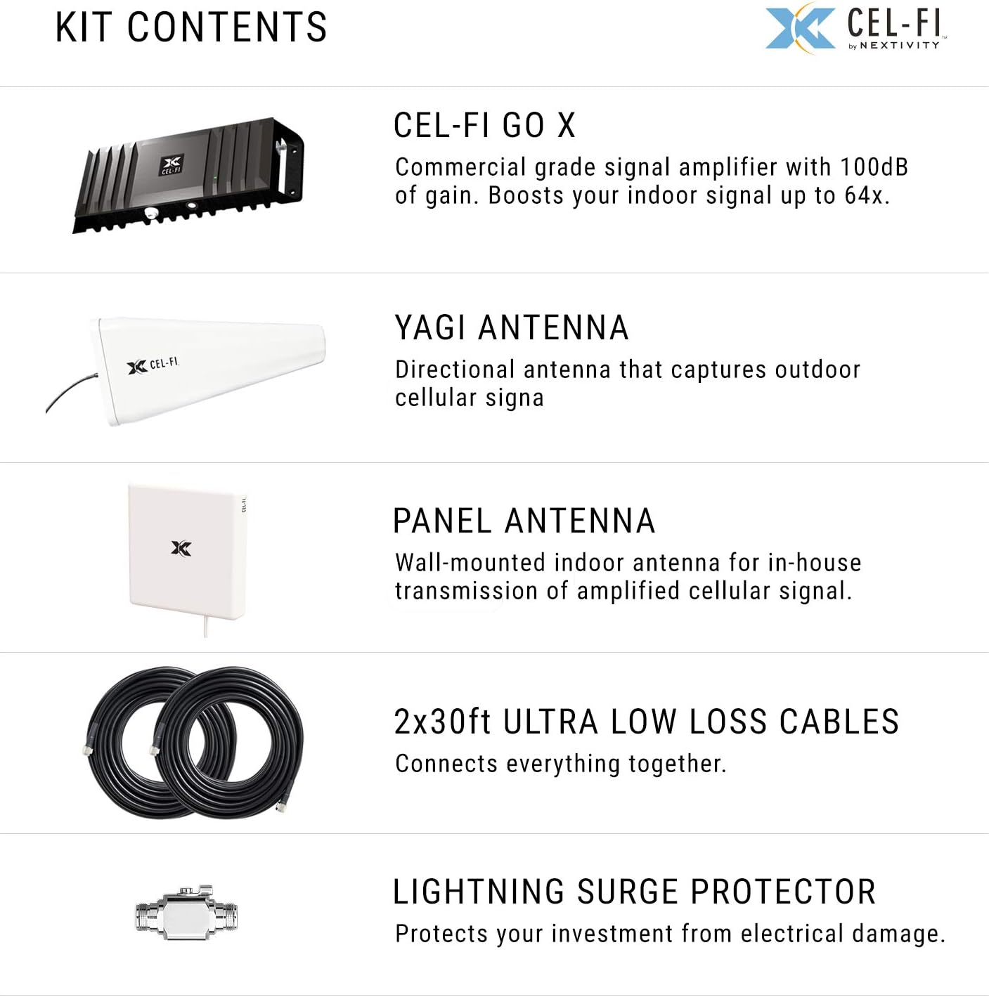 Review Product Cel-Fi GO X | Cell Phone Signal Booster | 1 Directional Panel Antenna Bundle Kit - All Accessories Included | Multi-Carrier Support with Carrier Switching | Up to 100 dB Multiuser Gain