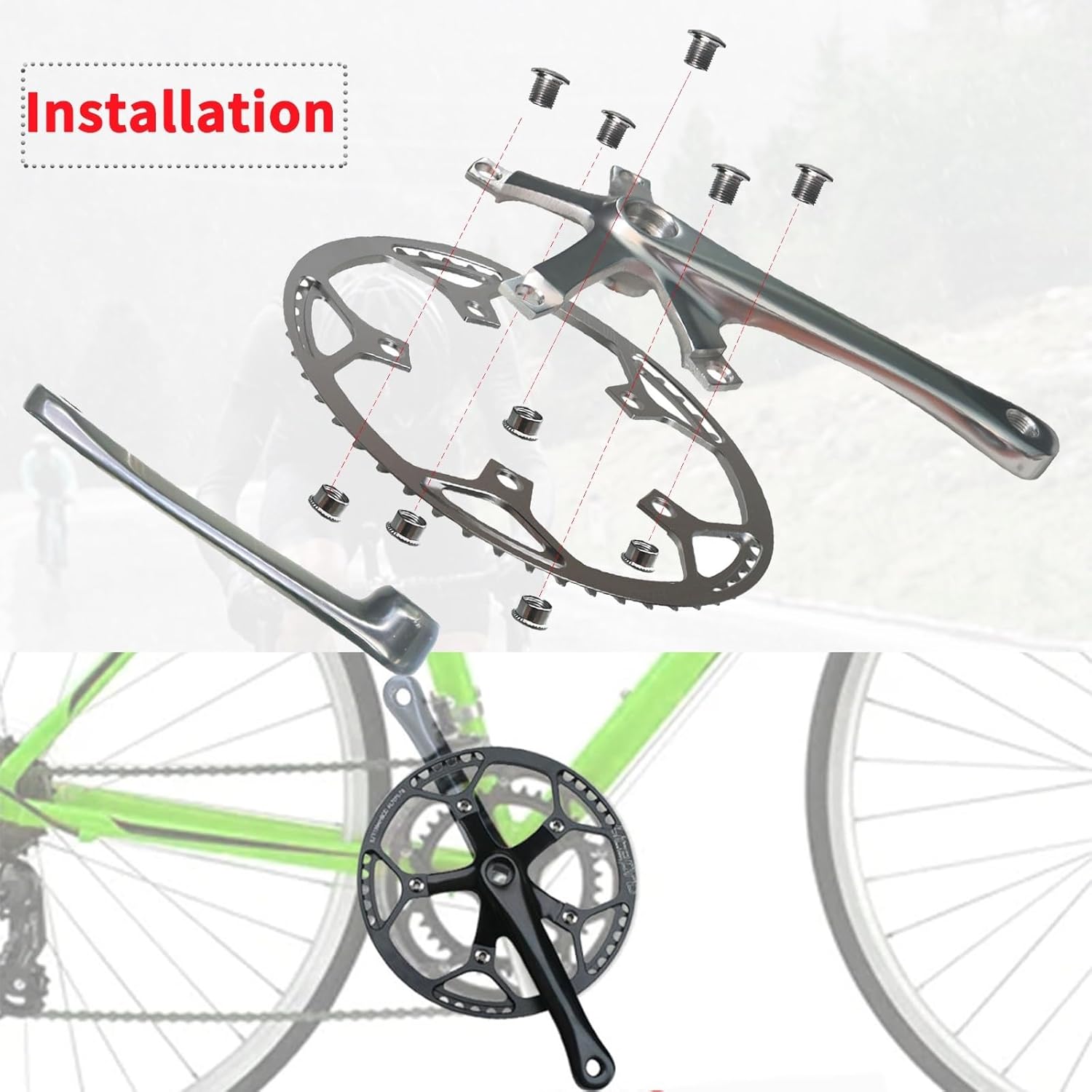 Bike Square Taper Crankset 165mm Folding Road Bike Crankset 130 Single Speed Chainring 45T 47T 53T 56T 58T Aluminium Alloy Ultralight Cranksets Arm