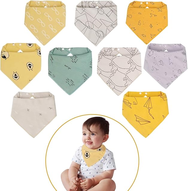 Viedouce Baby Bandana Drool Bibs with 2 Adjustable Snaps,100% Organic Cotton Baby Feeding Bibs,Super Soft & Absorbent Baby Drooling Bibs for Boys Girls