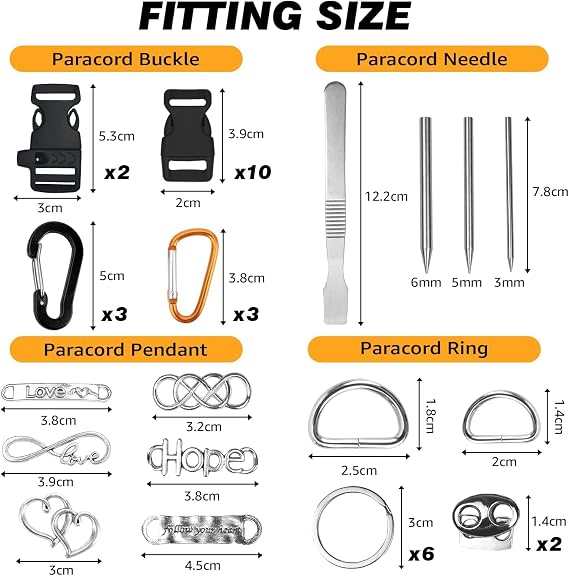 Paracord Set - Paracord 550 Nylon Cord, Paracord Rope Multifunction Includes Rope Buckle and Sewing Needles, for Outdoor Sports, Suitable for DIY Bracelet Making (36 Colors)