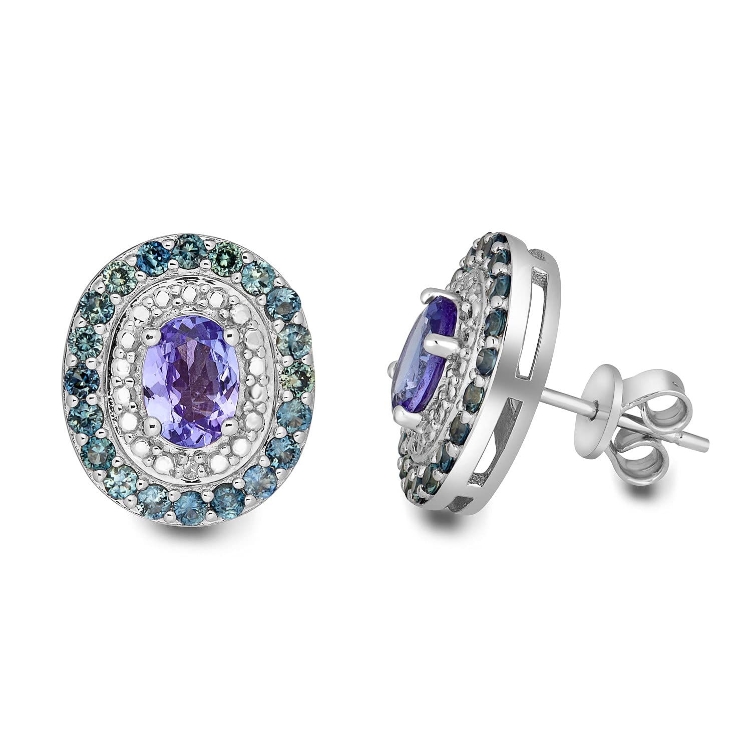 COLOR INTERNATIONAL WOMEN'S 925 RHODIUM PLATED STERLING SILVER GENUINE GEMSTONE EARRINGS