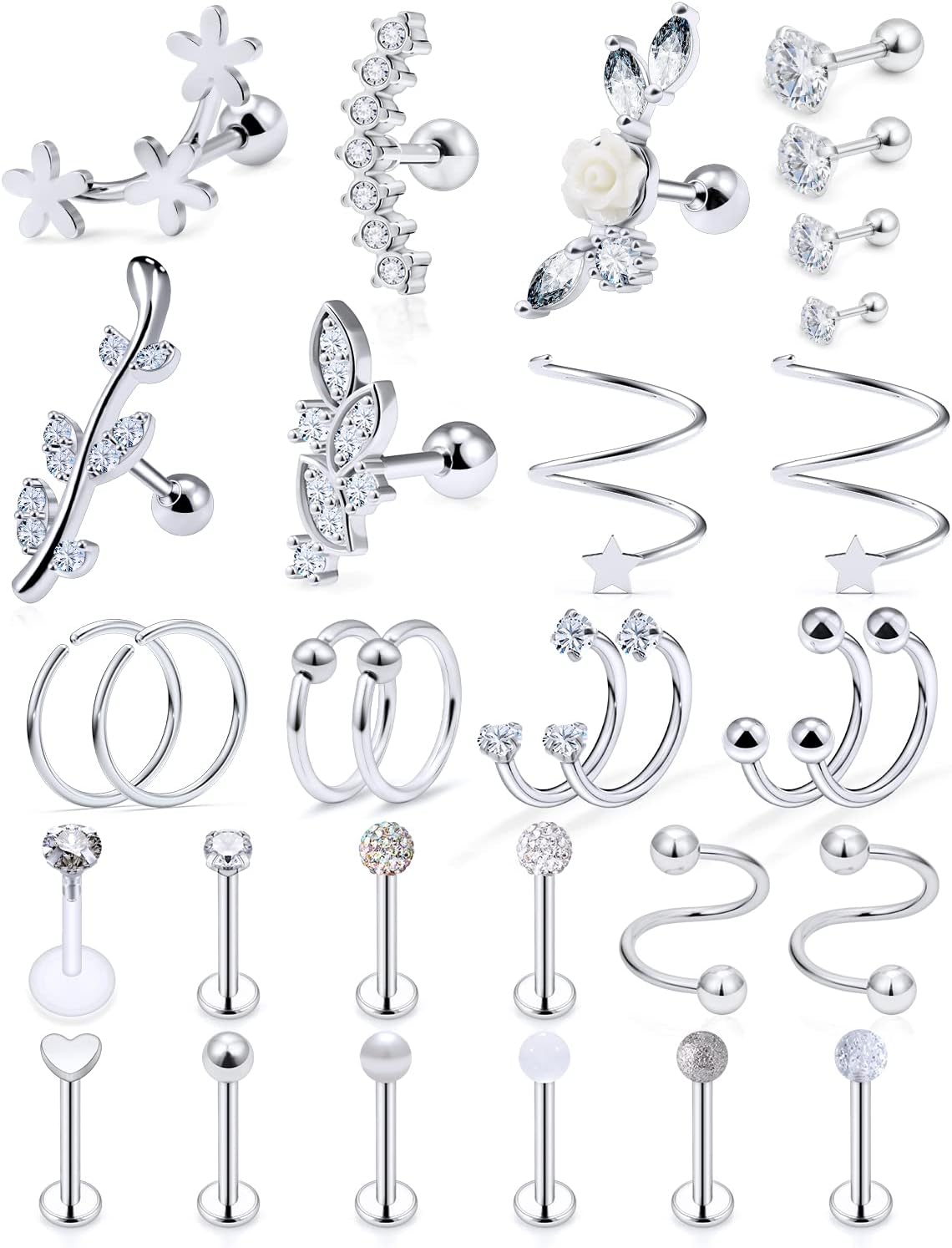 16G Cartilage Earrings for Women Forwards Helix Earring Hoop Rook Daith Conch Tragus Earrings Hypaollergenic Surgical Steel Hoop Lobe Earrings Piercing Jewelry for Women Men