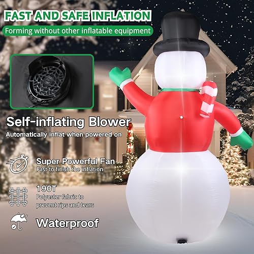 Miniatura 6 de Decoraciones inflables de Navidad al aire libre, muñeco de nieve de 8 pies, decoración de patio con luz LED integrada para interiores, hogar,