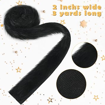 2 Inches Wide Christmas Faux Fur Ribbon Trim Fabric Roll for Christmas Tree Decor or Wreath Bows Craft, 3 Yards Long (Black, 2 Inch)