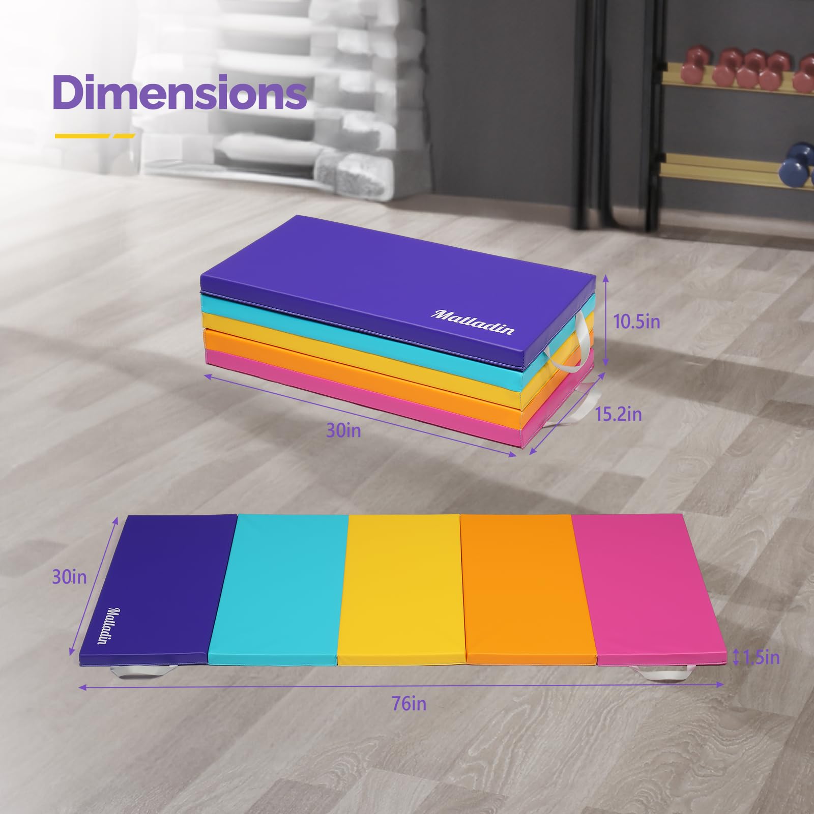 Bonnlo Colchoneta Gimnasia Plegable, 180x60x5/192x76x3,8, Esterilla Yoga de 3/5 Pliegues con Asa, Desmontable, para Pilates Fitness Gimnasio Casa