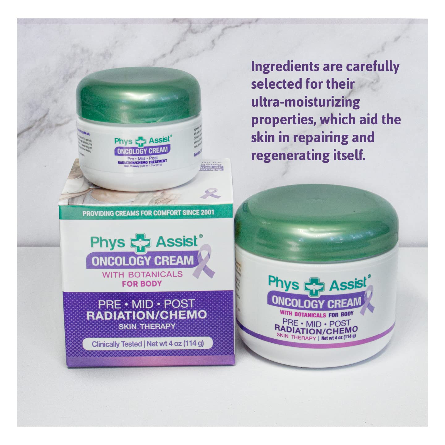 PhysAssist Oncology Body Cream with Botanicals (4 oz jar + 1.5 oz) Soothing and Hydrating to Stressed Skin. Made with Lavender, Calendula, and Peppermint. Non-Irritant, Clinically Tested.
