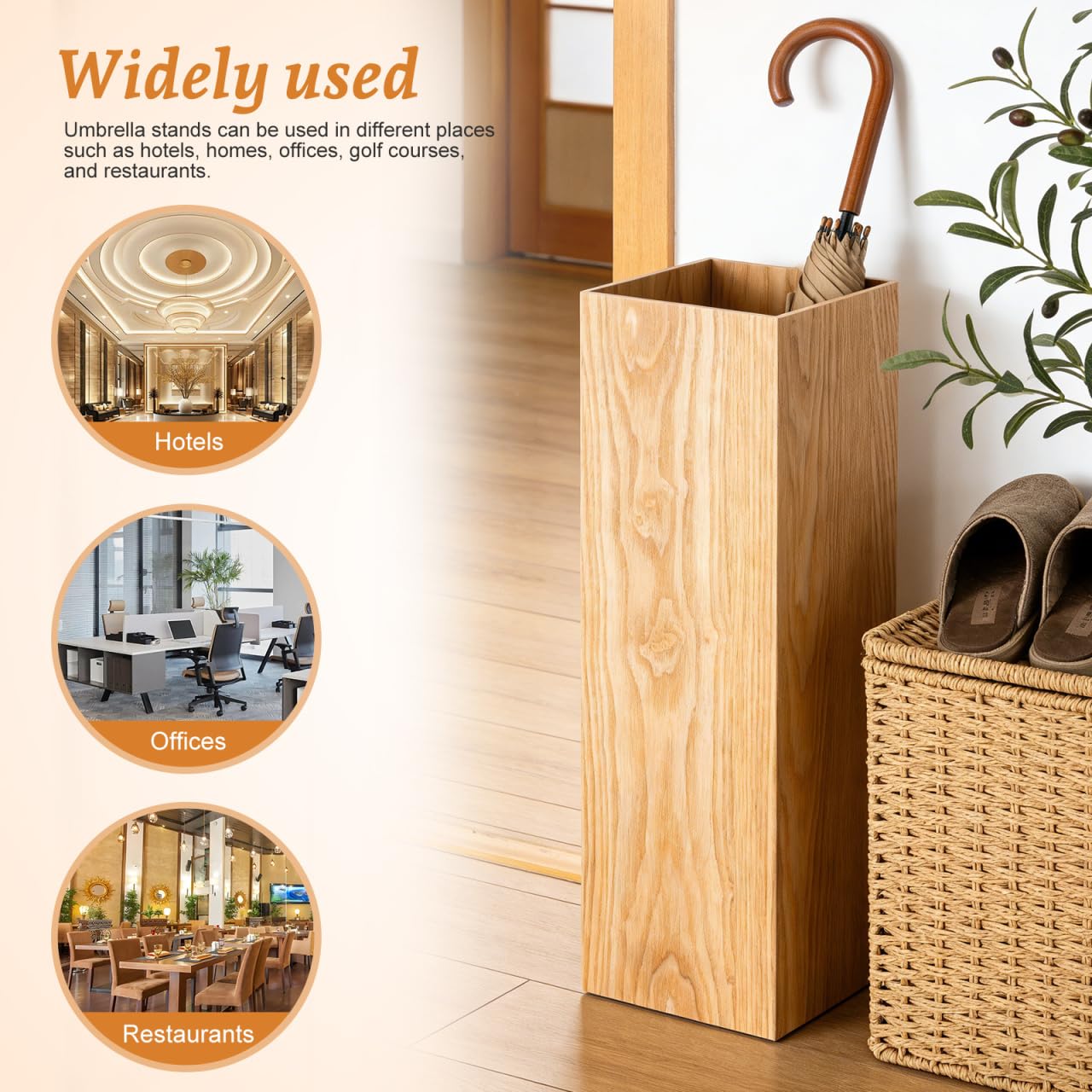 DOITOOL Porte-Parapluie en Bois Style Seau 19.70 x 6.30 x 6.30 Pouces Support Décoratif