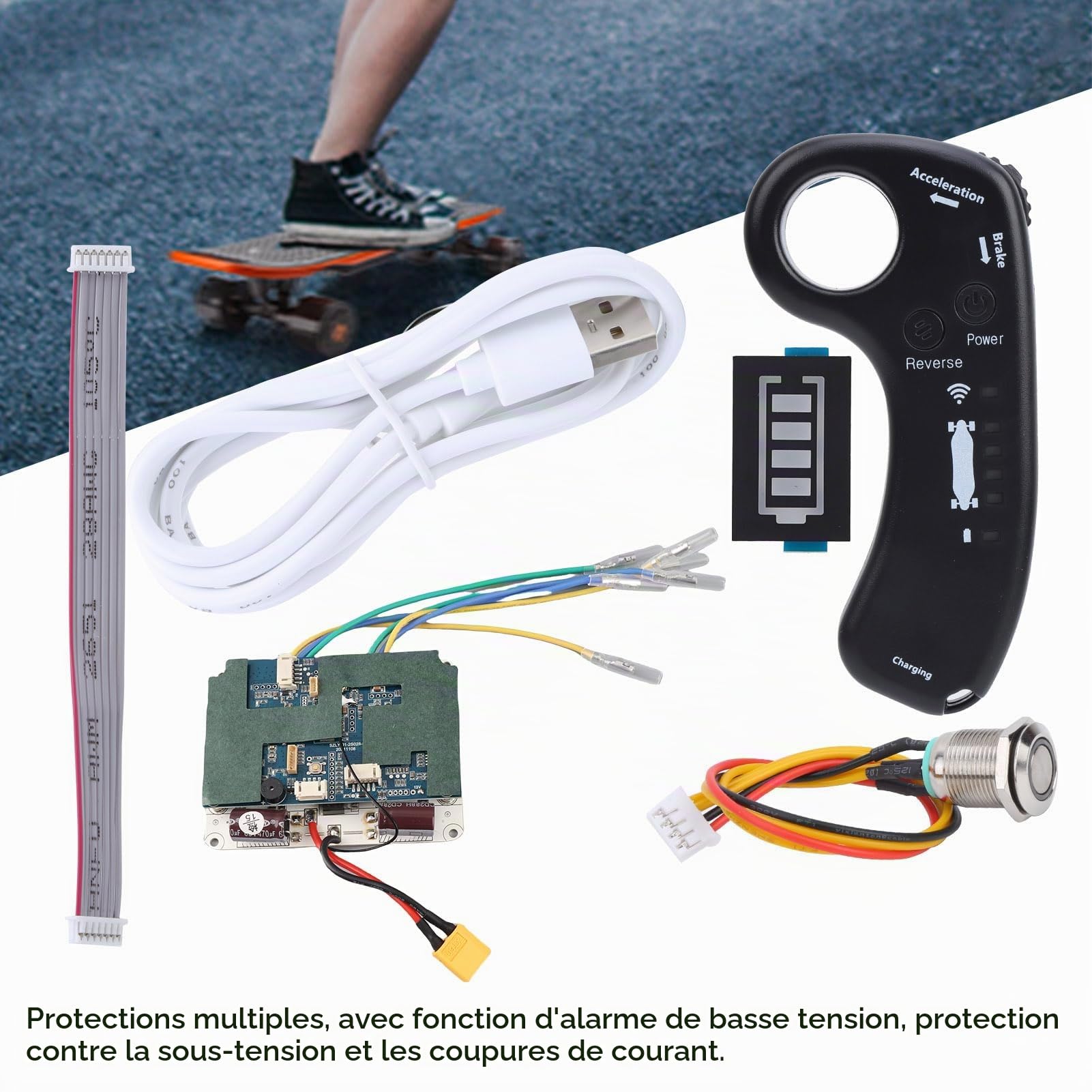 BuyWeek Ensemble de ESC Contrôleur de Skateboard Électrique, Panneau de Commande ESC Moteur à Double Moyeu d'Entraînement Sinusoïdale Contrôleur de Longboard Électrique Télécommande