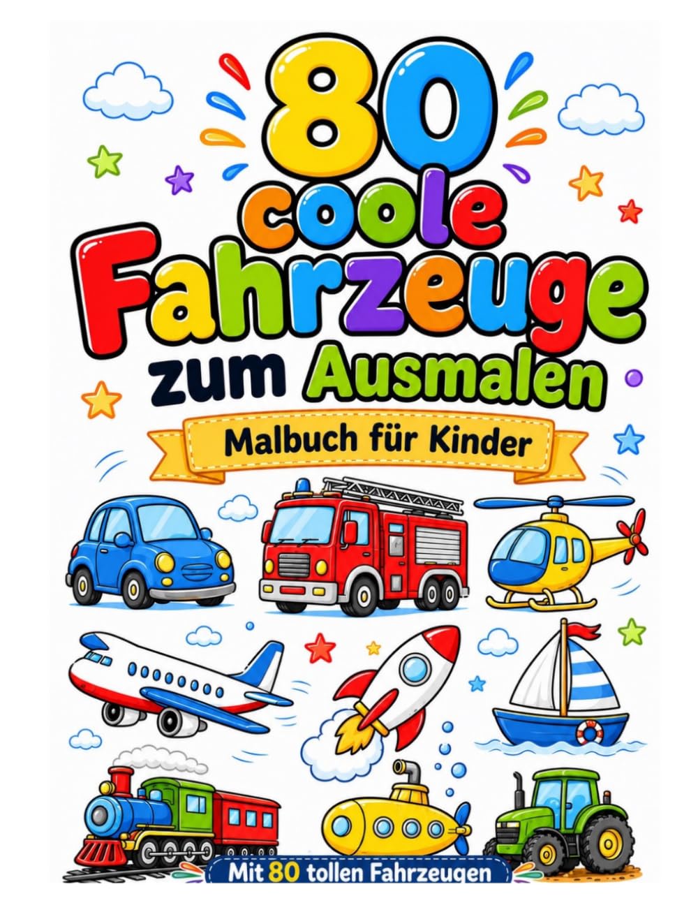 80 coole Fahrzeuge zum Ausmalen: Malbuch für Kinder