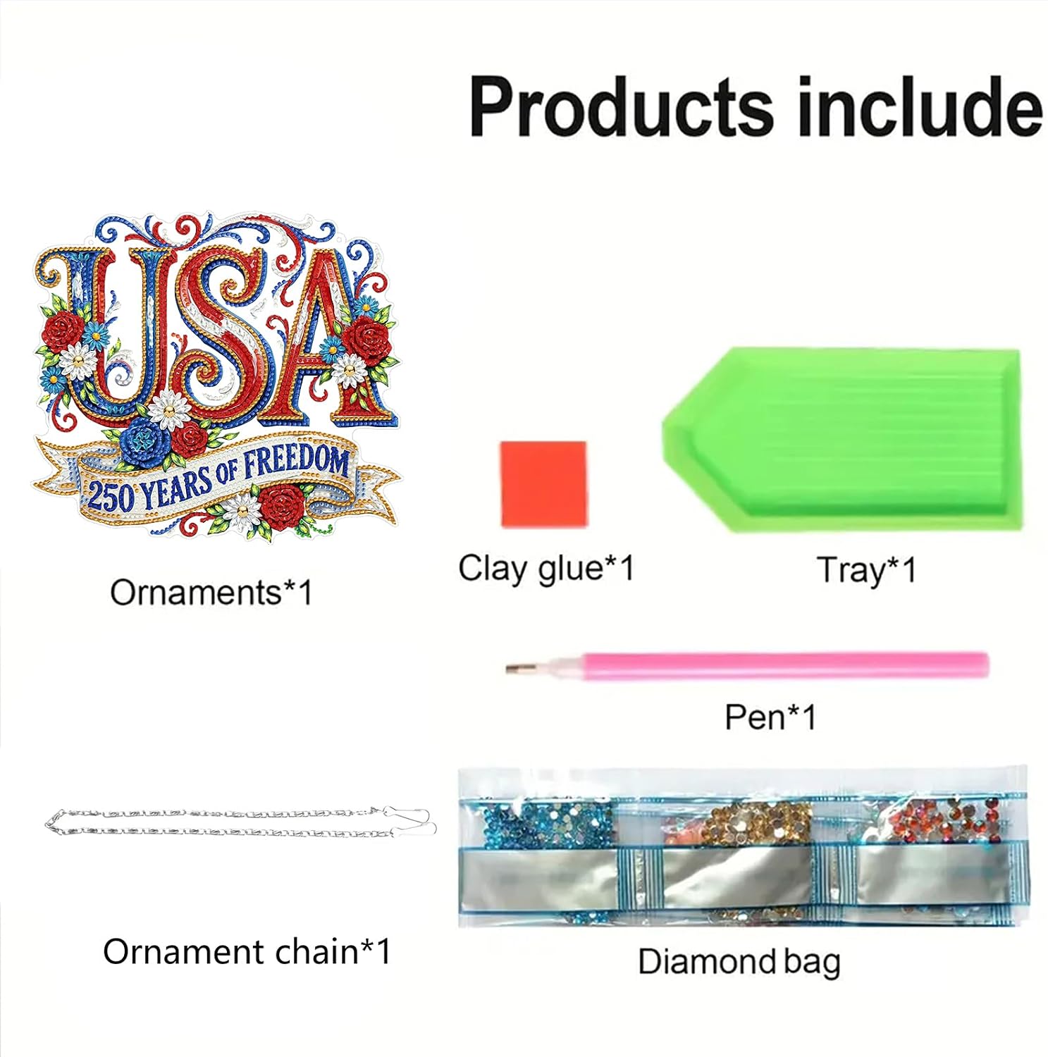DoxQcs DIY Independence Day Diamond Art Painting Wreath Kits Special Shape Rhinestone Window Pendants Hanging Home Garden Wall Double-Sided Pattern (Single Side Point Drill)-2PCS-3