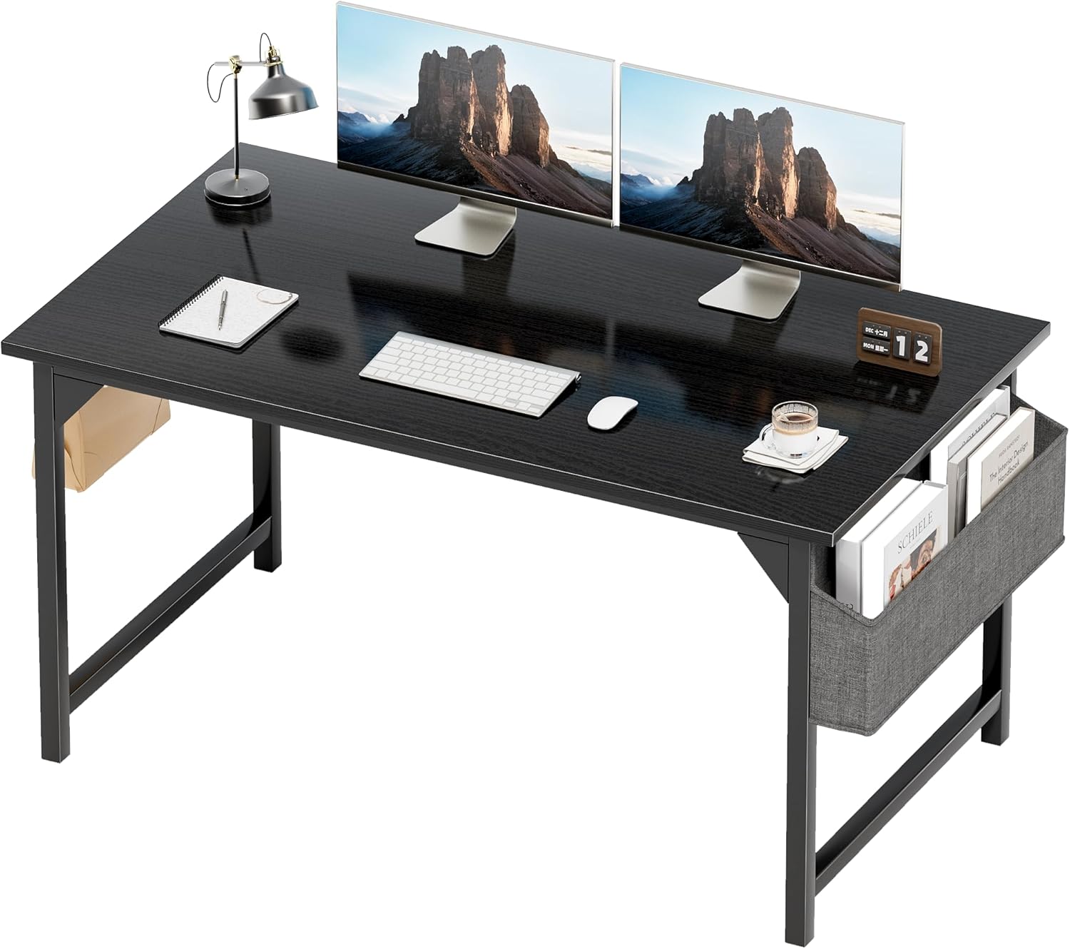 Shahoo 48 Inch Computer Desk, Wood Modern Simple PC Home Office Table with Storage Bag and Headphone Hook for Home, Office, Study, Writing, Black