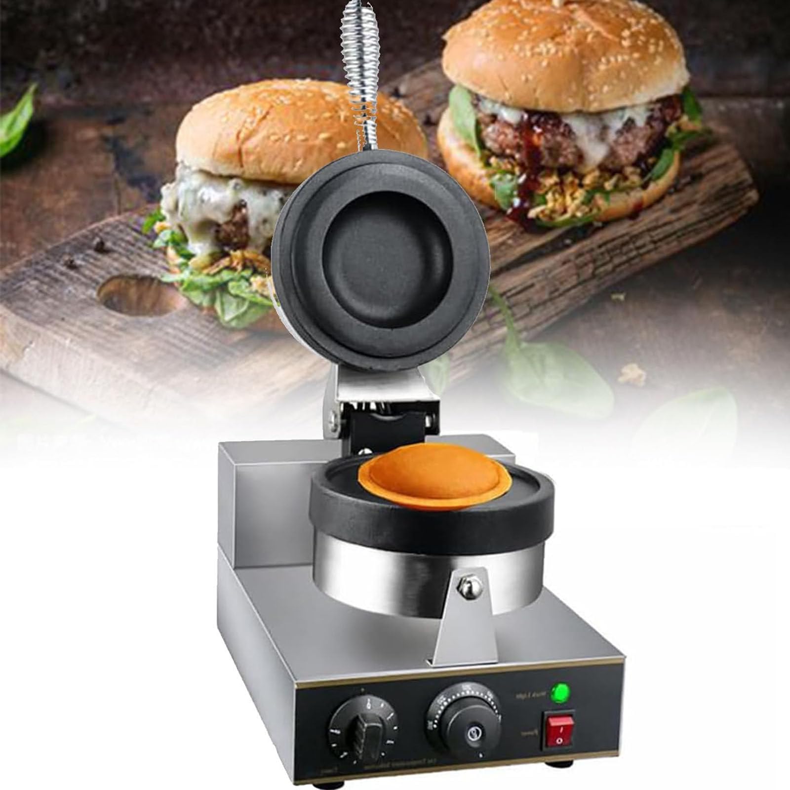 YXYLJOZ Commercial Electric Burger Maker - Non-Stick Waffle & Panini Press, Stainless Steel Hamburger Baker for Perfects Waffles, Paninis & Homemade Burgers