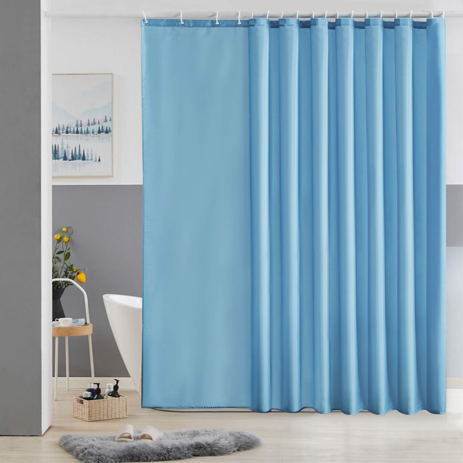 Cortinas Baño Blanca Antimoho Antibacteriano Impermeable Poliester Tela Lisa Lavable, con 12 Ganchos Plásticos, 180x200 Cortina. — view 50
