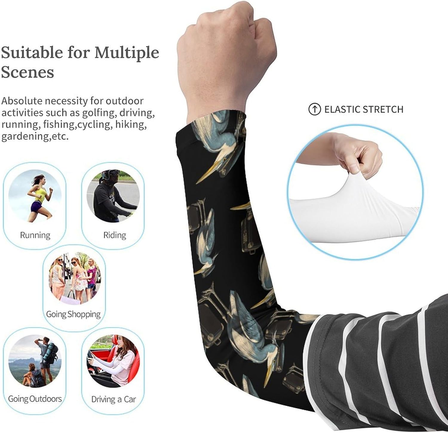 Herons Pilots Arm Sleeves Cooling Sun Protection Sports Compression for Golf Basketball