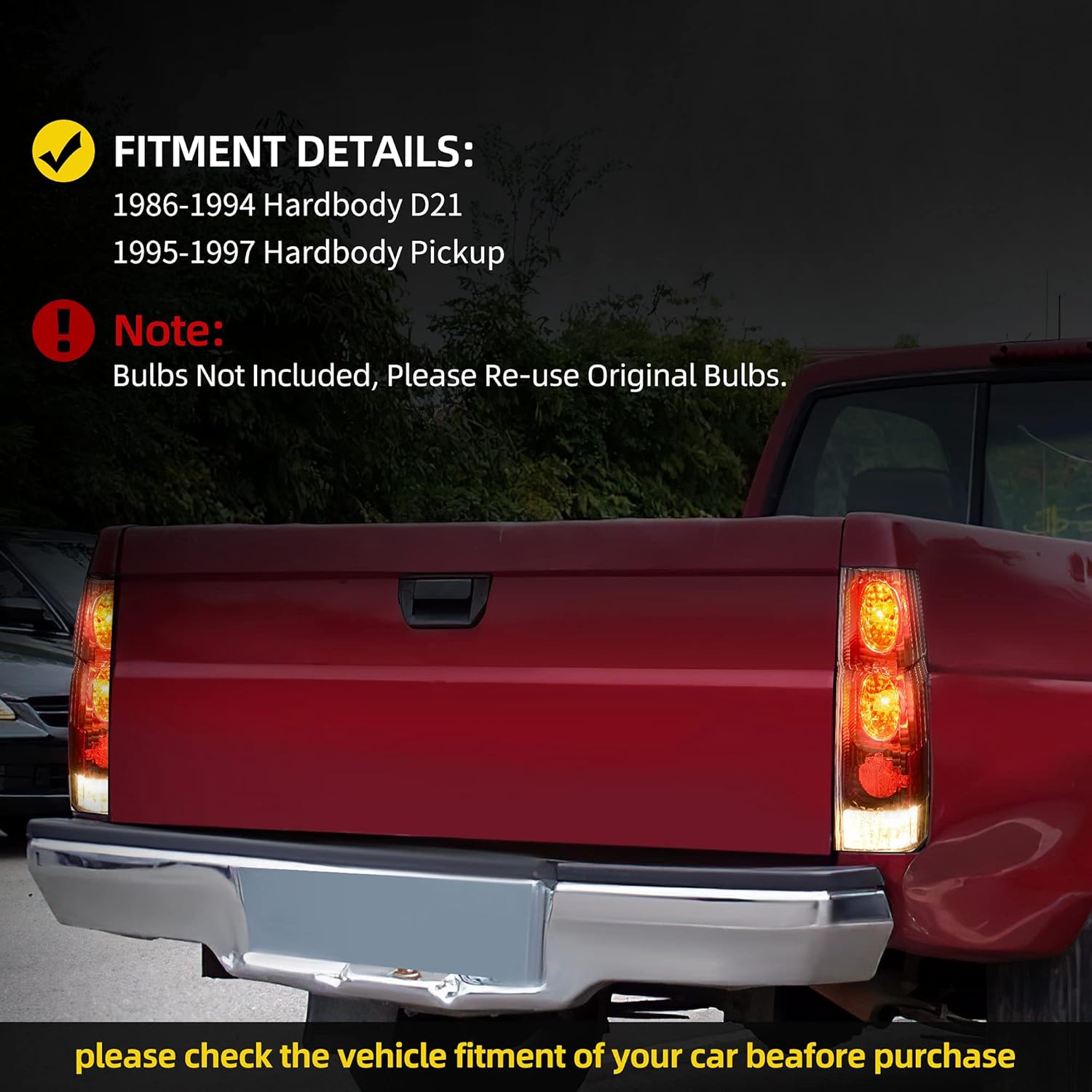 DWVO Tail Light Assembly Compatible with Hardbody D21 1986-1994 Hardbody Pickup 1995 1996 1997 Tail Lights Replacement Tail Lamps