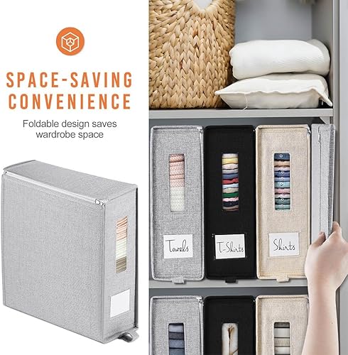 Miniatura 7 de Homaisson Paquete de 5 organizadores y almacenamiento de sábanas, organizadores plegables para armario de lino, contenedores de almacenamiento de