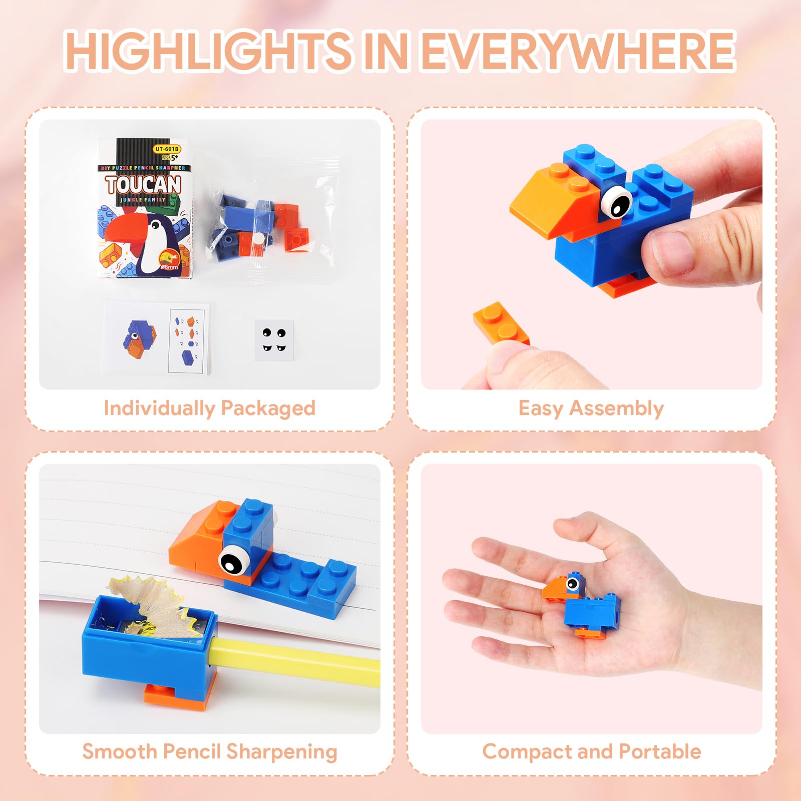 OPPZZIT 24Pcs Temperino Con Serbatoio, Doppio Uso di Blocchi e Temperamatite, Gadget Compleanno Bambino, Regalini Fine Festa Compleanno Bambini Invitati