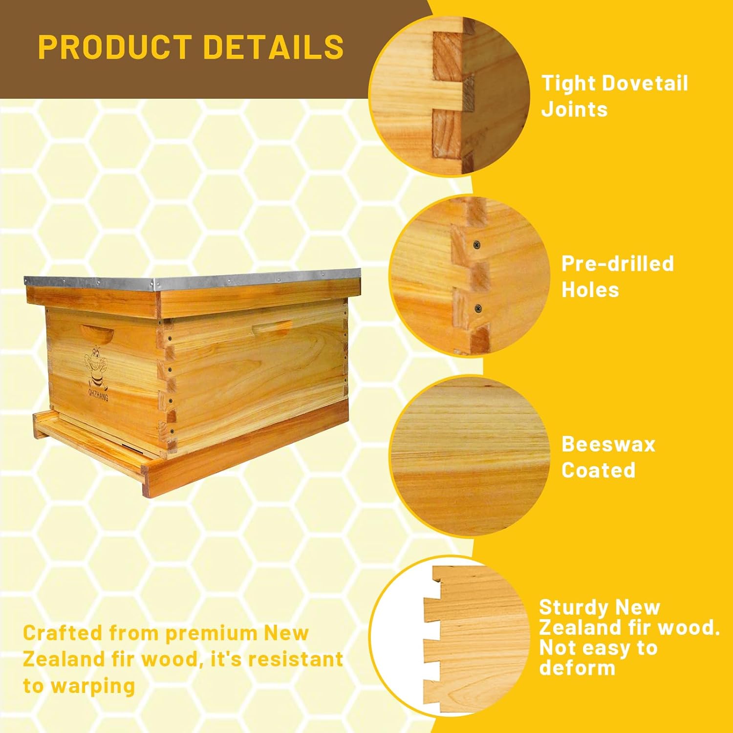 Beehive 10 Frame Bee Hives Complete Bee Hive Box Kit with 100% Beeswax Includes Beehive Frames and Beeswax Coated Foundation Boards (1 Layer)