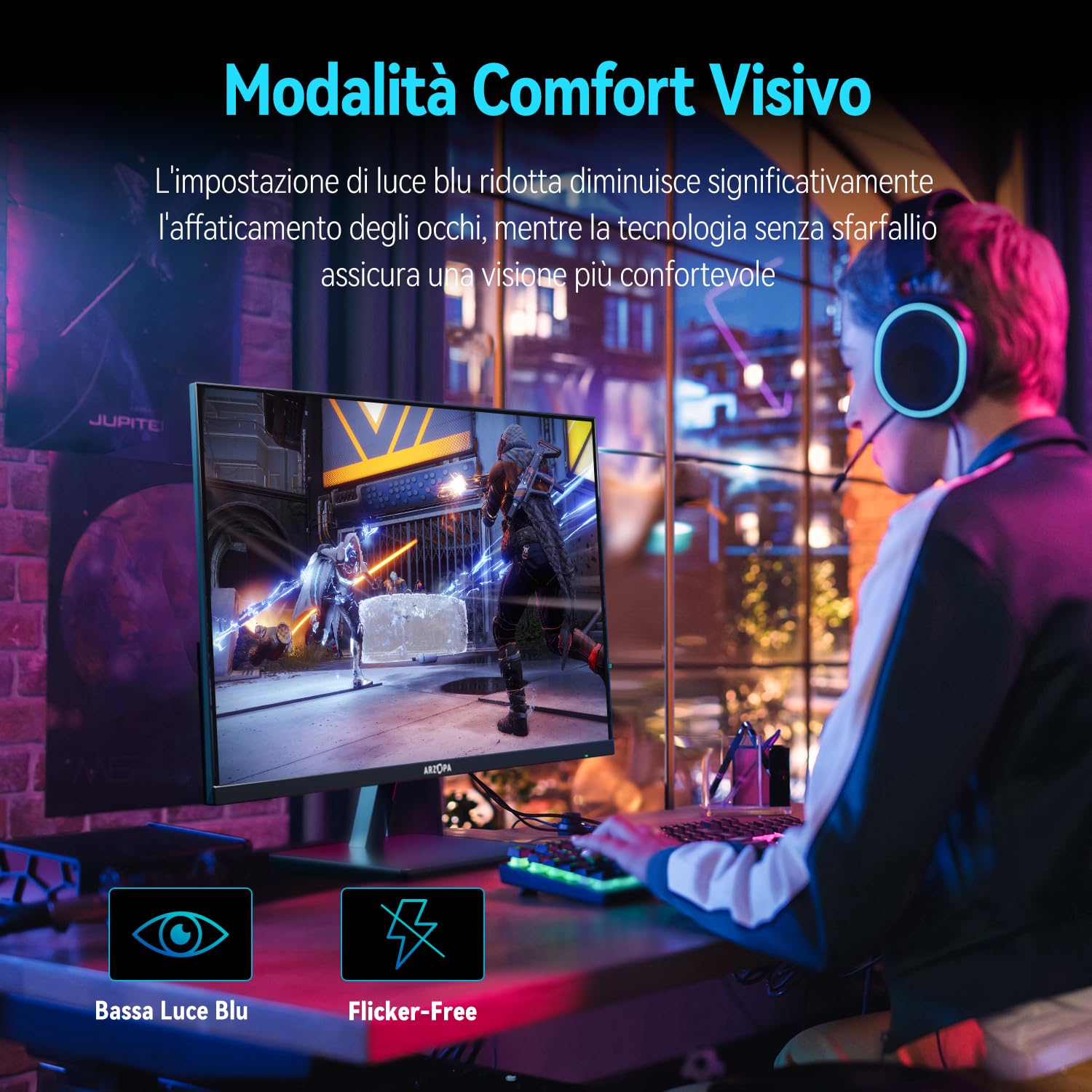 ARZOPA Monitor Gaming 27 Pollici 180Hz 2K QHD IPS 2560x1440 Schermo PC Gaming 1ms 115% sRGB, Eye Care, Compatible G-Sync, AMD FreeSync, Display Port1.4, HDMI 2.0, TYPE-C