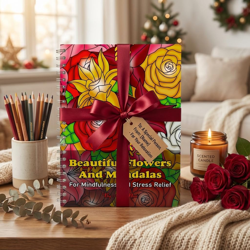 Malbuch für Erwachsene für Frauen, 45 Mandala- und Blumen-Designs, Stressabbau und Entspannung, dicke, perforierte Seiten, großes A4-Format