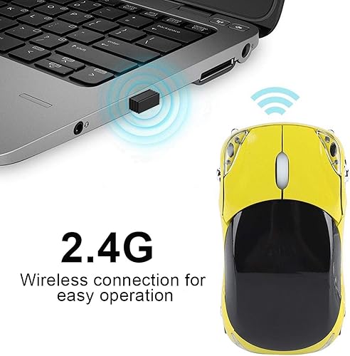 Miniatura 3 de ASHATA Ratón inalámbrico, ratón deportivo de 2.4 G, con forma de coche, ratón óptico Bluetooth con receptor USB, lindo ratón portátil de 1600 DPI