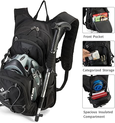 Miniatura 2 de Mochila de hidratación con vejiga de agua de 2L, mochila de senderismo de 18L para mujeres y hombres, hidropaquete ligero aislado para ciclismo,