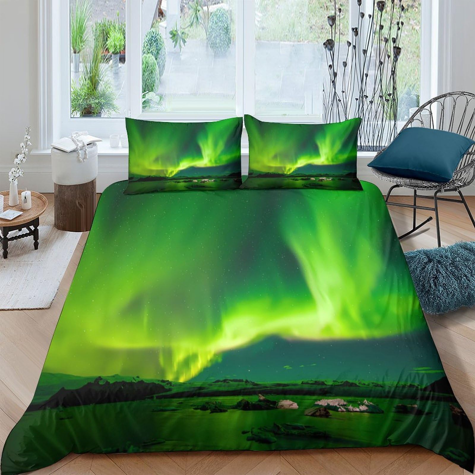 Ctjqhvkz Style-7 3D Printed Northern Lights Fitted Sheet Microfiber Soft Breathable Aurora Mattress Cover For Bedroom Guest Room Decor Single（135X200cm）