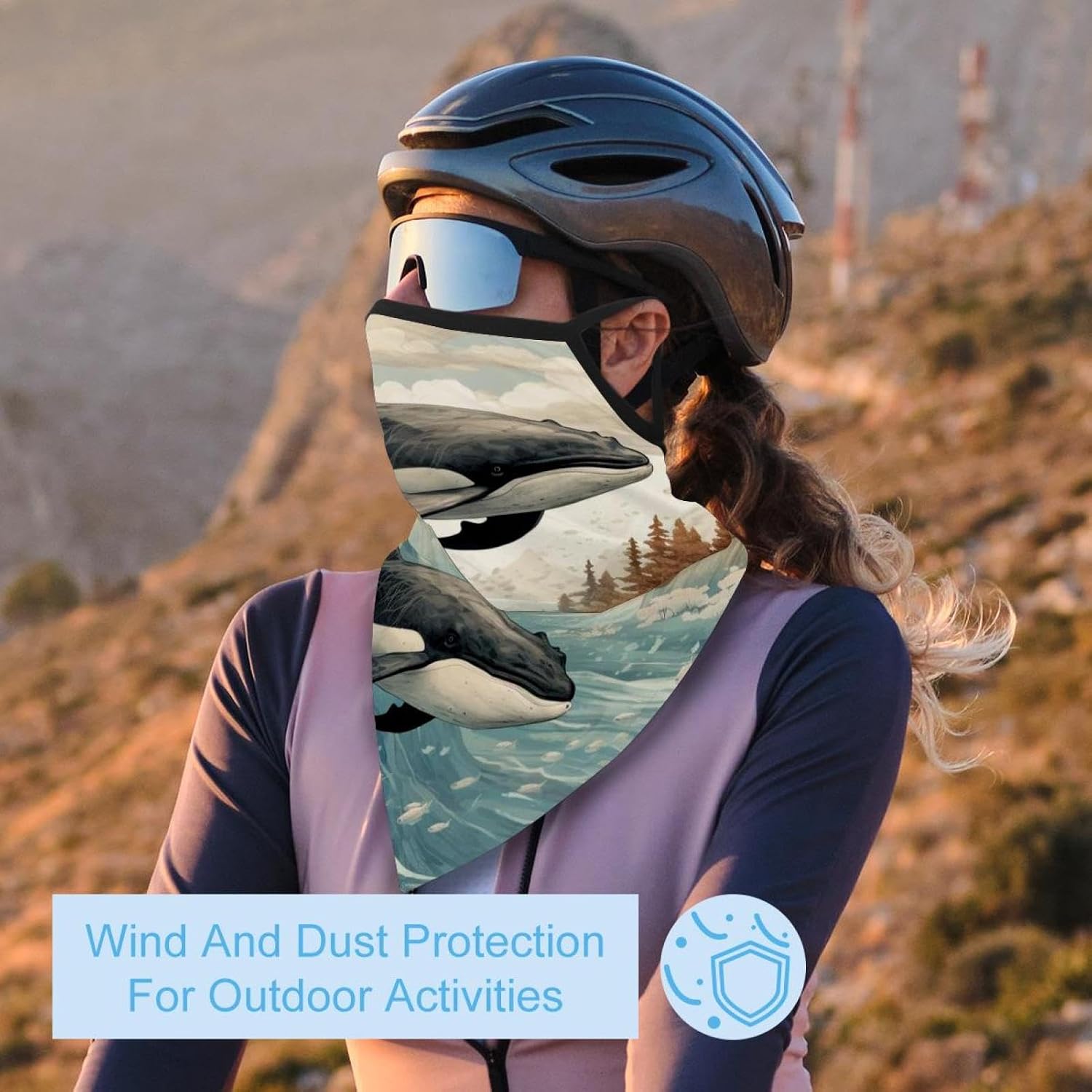4 Pieces Cooling Neck Gaiter Face Cover for Sun Protection Whale Face Mask Reflective for Men Women Fishing Cycling Hiking