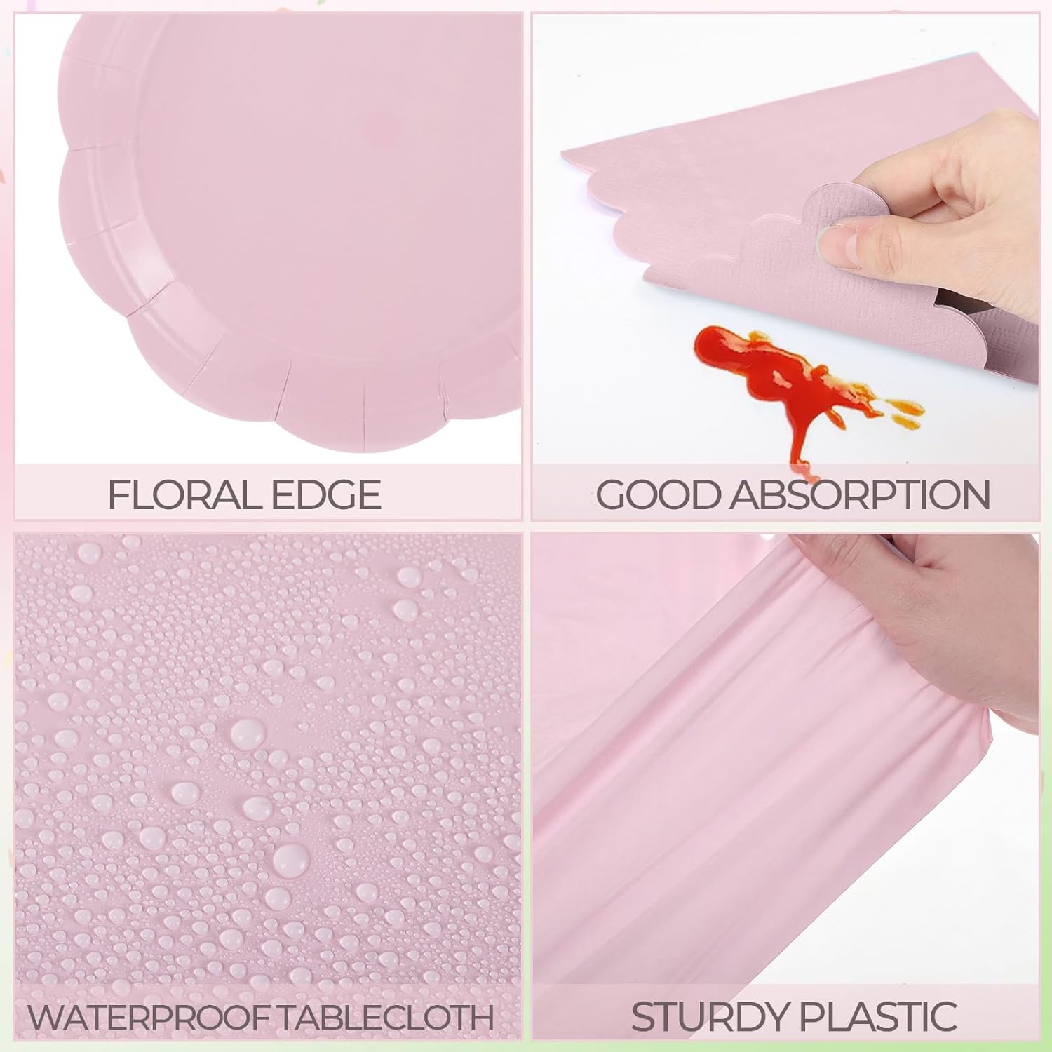 Havawish 340 Pcs Pastel Party Supplies Disposable Dinnerware Set Macaron Color Pastel Scalloped Paper Plates Napkins Cups Cutlery Tablecloth for Wedding Baby Shower Birthday Party, Serves 48 Guests