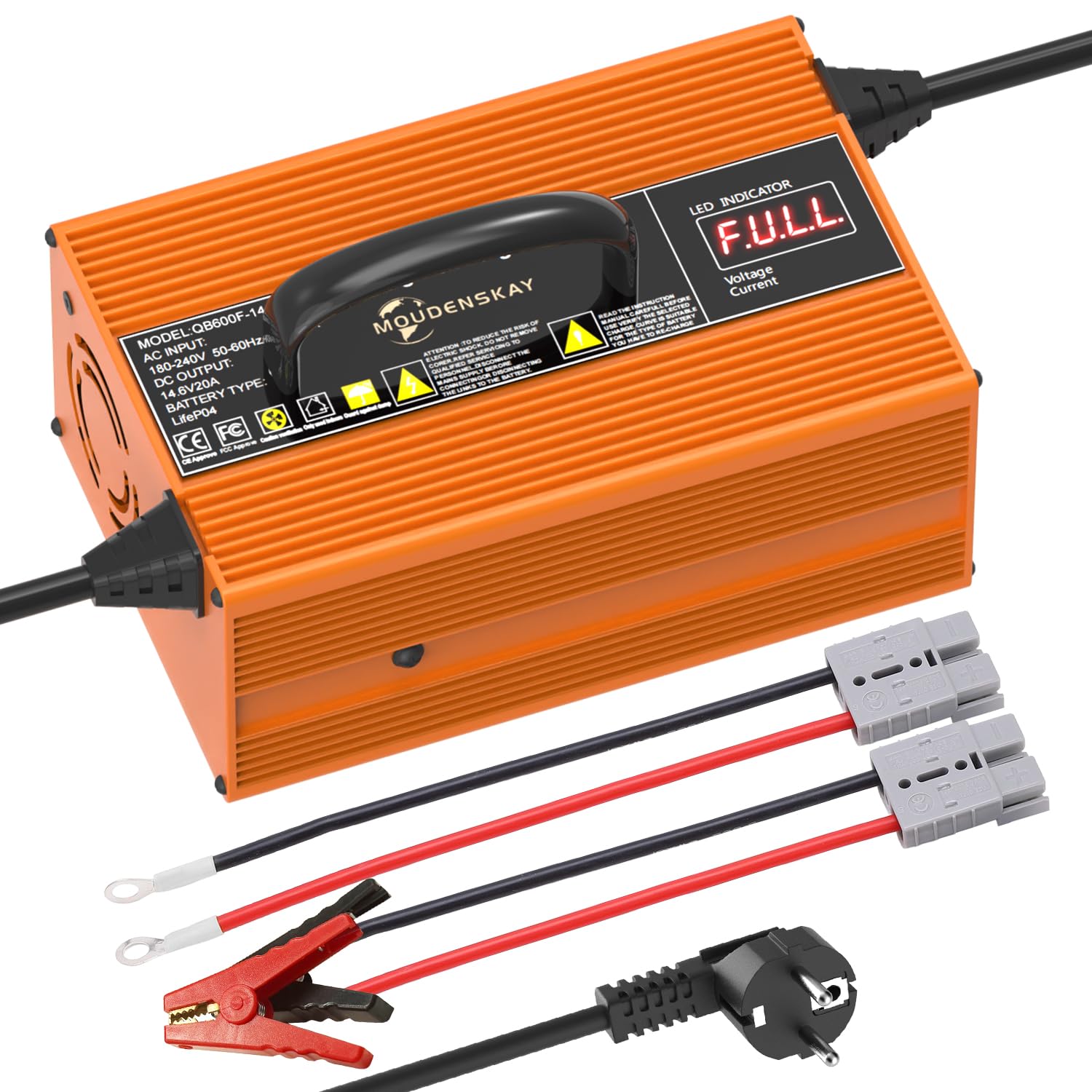 LiFePO4 Ladegerät 14.6V 20A - 12V/12.8V Lithium Batterieladegerät mit LED Anzeige für 30AH-100Ah Lithium LiFePO4 Deep Cycle Akkus,Auto,Wohnmobil,Marine