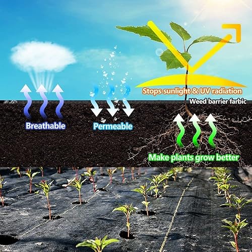 Miniatura 3 de Tela de barrera contra malezas de 6 x 100 pies, tela de jardín resistente de 3.2 onzas, cubierta de suelo para jardinería, agricultura