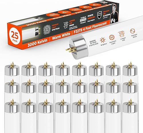 GoodBulb Bombilla fluorescente T8 de 32 W, 48 pulgadas, 3000 K, blanco cálido, base bi-pin media, 3050 lúmenes, 86, CRI, 24000 horas de vida, inicio