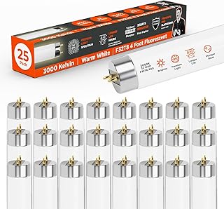 GoodBulb 32W 48 Inch T8 Fluorescent Light Bulb 3000K Warm White Medium Bi-Pin Base 3050 Lumens 86 CRI 24000 Life Hours Instant/Programmed Start (Pack of 25)