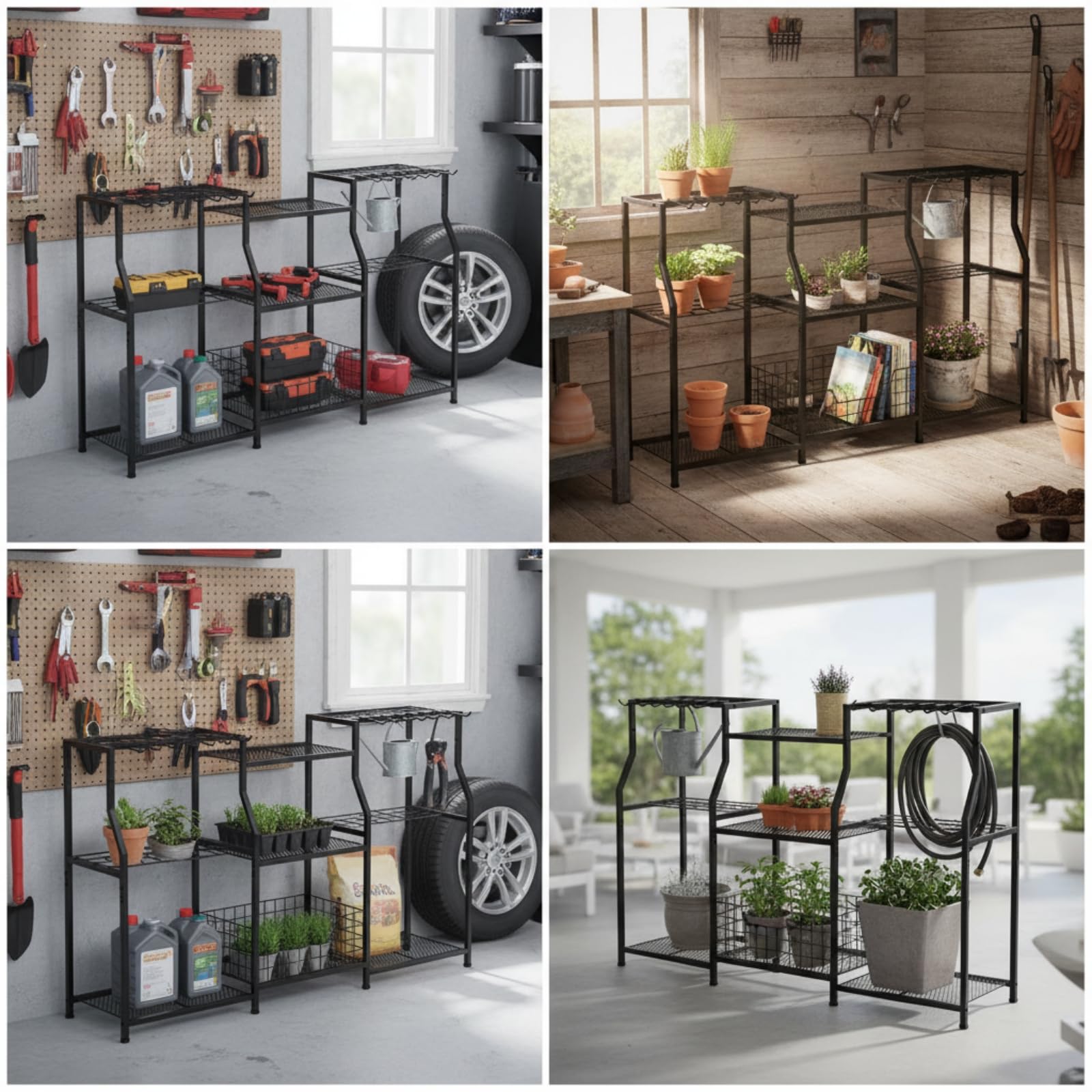 Porta Attrezzi da Giardino Multifunzionale Porta Attrezzi con Ganci Compatto Rastrelliera per Capanno, Patio