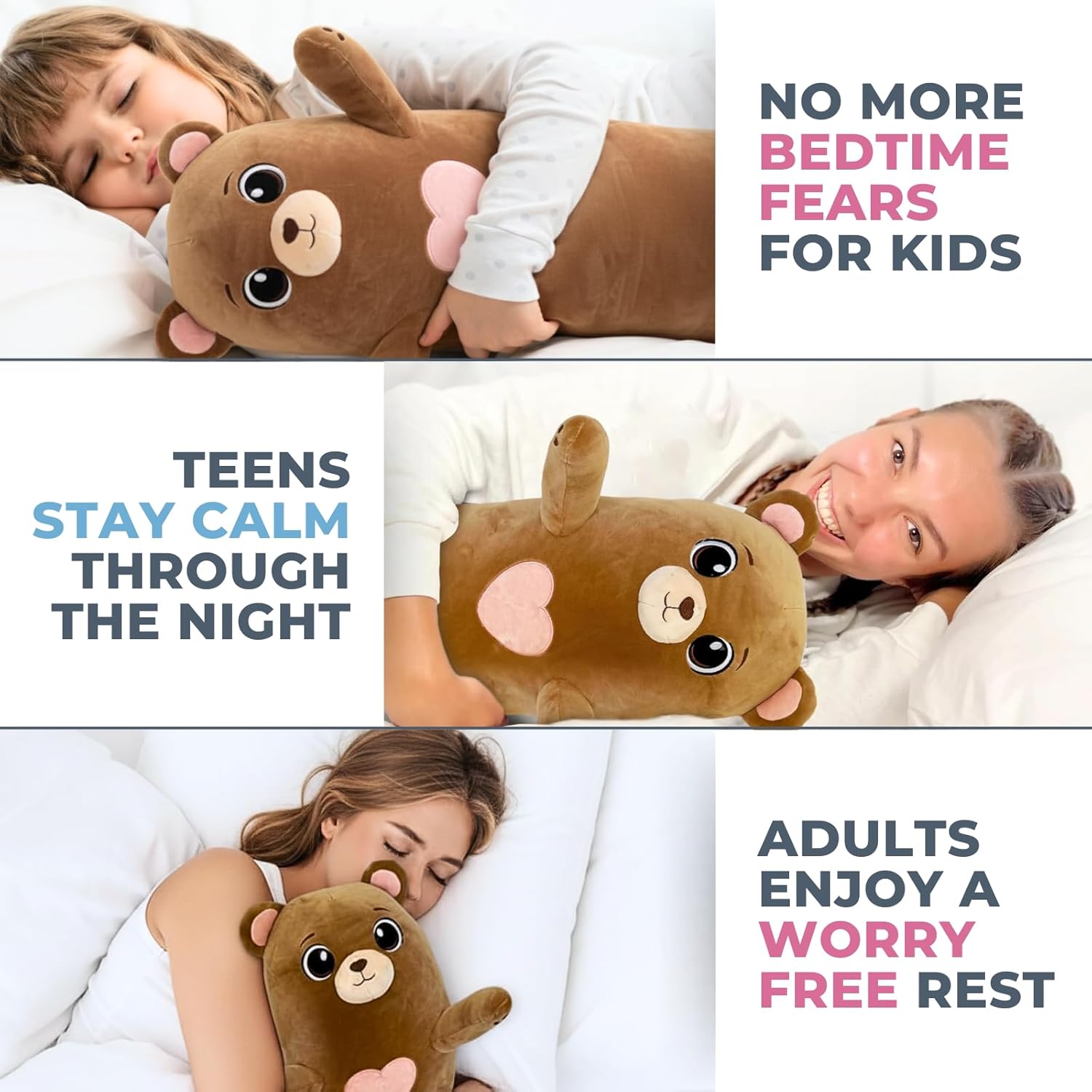 Bear Plush Body Pillow for Kids | Long Stuffed Animal Cuddle Pillow | Soft Hugging Toy | Plushie Gift for Girls & Boys | Long Plush Body Pillow for Sleep & Comfort | Medium, 35 Inches - Image 4